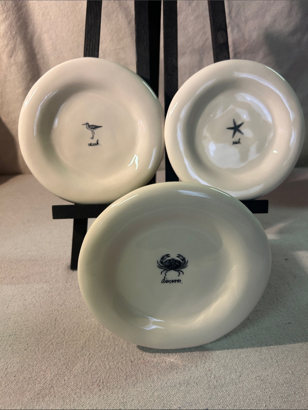 Rae Dunn White Ceramic Sea Life Appetizer Dishes (Set of 3)